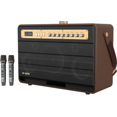 Głośnik mobilny W-KING K6L + 2 mikrofony Brązowy