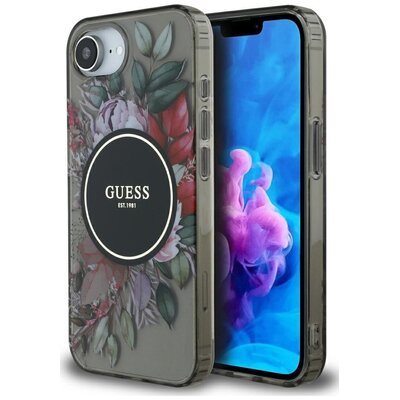 Etui GUESS IML Flowers MagSafe do Apple iPhone 16e/17e Czarny