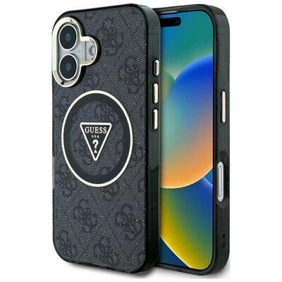 Etui GUESS IML Metal Glitter 4G Circle Triangle MagSafe do Apple iPhone 16 Czarny