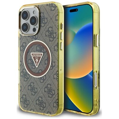 Etui GUESS IML Metal Glitter 4G Circle Triangle MagSafe do Apple iPhone 16 Pro Brązowy