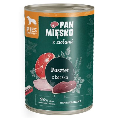 Karma dla psa PAN MIĘSKO z Ziołami Pasztet z kaczką 400 g