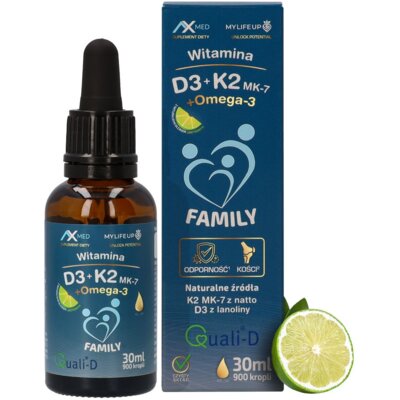 Kompleks witamin AX MED Witamina D3 + K2 MK-7 + Omega 3 Limetkowy (30 ml)