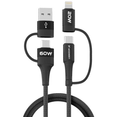 Kabel USB-C-/USB-A - USB-C/Lightning WOZINSKY WNBAA 60W 1 m Czarny