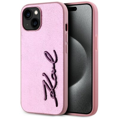 Etui KARL LAGERFELD Wrinkled Metal Signature do Apple iPhone 15 Różowy