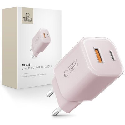Ładowarka sieciowa TECH-PROTECT NCM33 PD33W/QC3.0 Jasnoróżowy