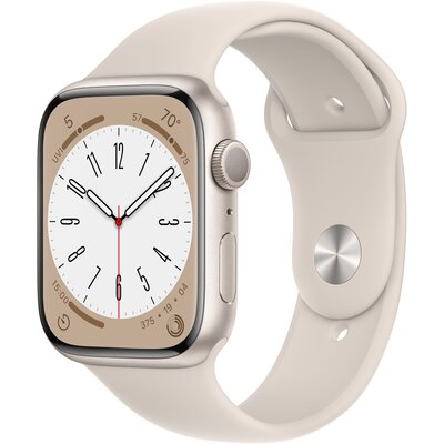 Apple Watch 8 GPS 45mm koperta z aluminium (księżycowa poświata) + pasek sportowy (księżycowa poświata)