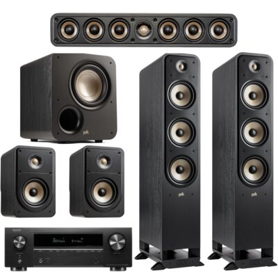 Zestaw Kina Domowego DENON AVR-X1800 Czarny 7.2-kanałowy + Kolumny Głośnikowe POLK AUDIO Signature Elite ES60/ES15/ES35C/ES8SUB Czarne 8K