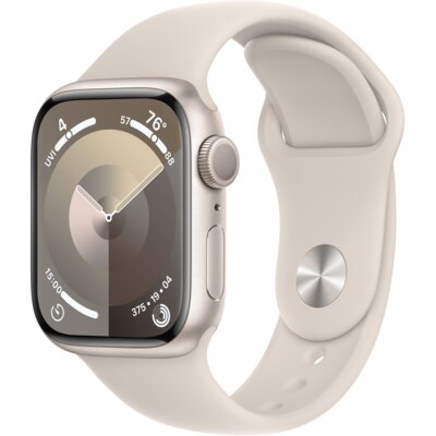 Apple Watch 9 GPS 41mm koperta z aluminium (księżycowa poświata) + pasek sportowy rozmiar M/L (księżycowa poświata)