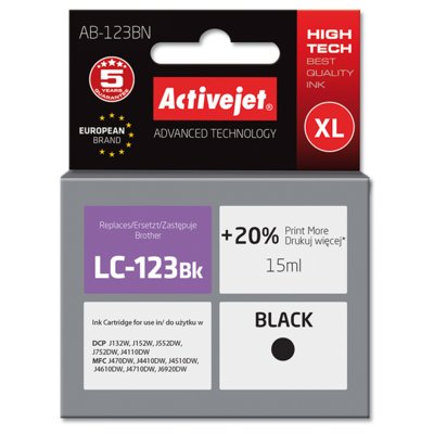 Tusz ACTIVEJET do Brother LC-123BK / LC-121BK Czarny 15 ml AB-123BN