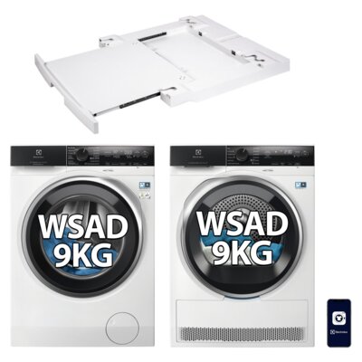 Pralka ELECTROLUX MEW4EH9Y7P SteamCare 700 9kg 1400 obr UniversalDose + Suszarka ELECTROLUX MEWD4E9C7CP + Łącznik ELECTROLUX E1WYHSK2