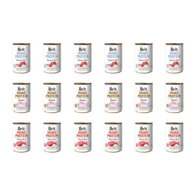 Karma dla psa BRIT Mix smaków Mono Protein Jagnięcina z ryżem, Królik, Wołowina z ryżem 18 x 400 g