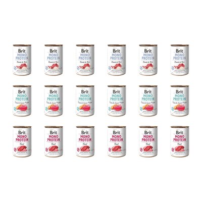 Karma dla psa BRIT Mix smaków Mono Protein Jagnięcina z ryżem, Tuńczyk z ziemniakami, Wołowina 18 x 400 g