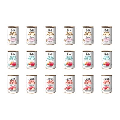 Karma dla psa BRIT Mix smaków Mono Protein Królik, Tuńczyk z ziemniakami, Wołowina z ryżem 18 x 400 g
