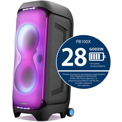 Power Audio BLAUPUNKT PB100X, 500W, Bluetooth, Bateria 28 godzin, Tuner FM, Tryb EXTREME BASS, USB C, Dedykowana aplikacja
