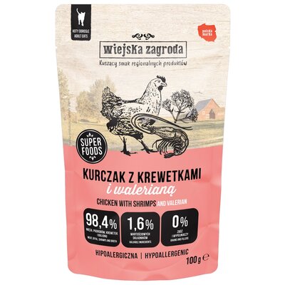 Karma dla kota WIEJSKA ZAGRODA Kurczak z krewetkami i walerianą 100 g