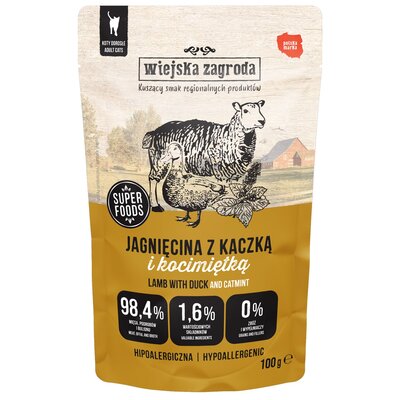 Karma dla kota WIEJSKA ZAGRODA Jagnięcina z kaczką i kocimiętką 100 g