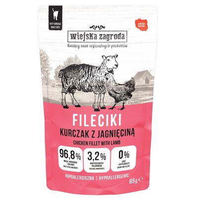 Karma dla kota WIEJSKA ZAGRODA Adult Fileciki Kurczak z jagnięciną 85 g