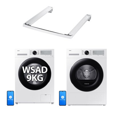 Pralka SAMSUNG WW90CGC04DAH AI Energy EcoBubble 9kg 1400 obr + Suszarka SAMSUNG DV5000D DV90DG52A0AH z pompą ciepła Optimal Dry + Łącznik SAMSUNG SKK-5EW