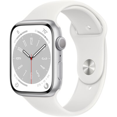 APPLE Watch 8 GPS 45mm koperta z aluminium (srebrny) + pasek sportowy (biały)