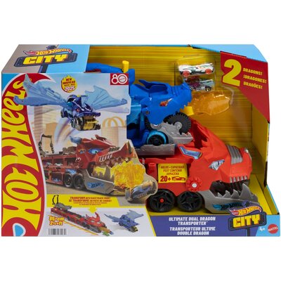 Zestaw pojazdów Hot Wheels City Transporter podwójny smok JBM72