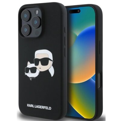Etui KARL LAGERFELD Silicone Double Heads Print MagSafe do Apple iPhone 16 Pro Czarny