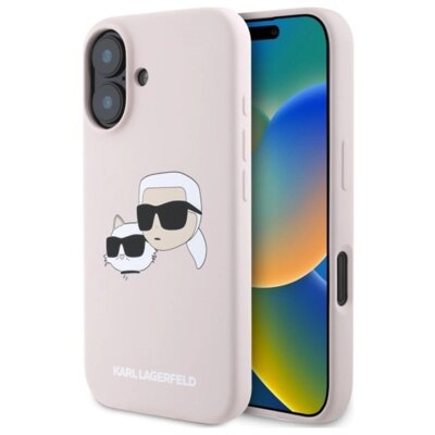 Etui KARL LAGERFELD Silicone Double Heads Print MagSafe do Apple iPhone 16 Różowy