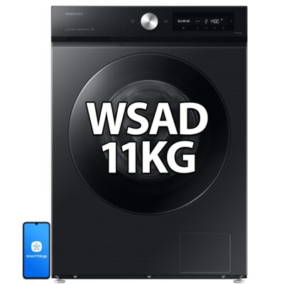 Pralka SAMSUNG BESPOKE AI WW11DB7B94GB EcoBubble 11kg 1400 obr Autodozowanie StayClean + Suszarka SAMSUNG BESPOKE AI DV90DB8845GBU4 z pompą ciepła + Łącznik SAMSUNG SKK-SSV Czarny