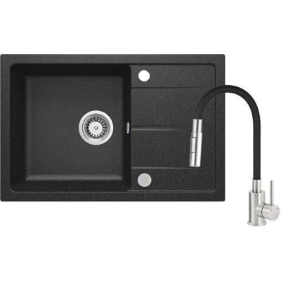 Zlewozmywak jednokomorowy z ociekaczem DEANTE Leda ZRDG2113 Grafitowy 44x67 + Bateria