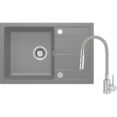 Zlewozmywak jednokomorowy z ociekaczem DEANTE Leda ZRDGS113 Szary metaliczny 44x67 + bateria stojąca