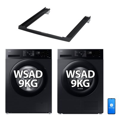 Pralka SAMSUNG WW90CGC04DAB AI Energy Mode EcoBubble 9kg 1400 obr + Suszarka SAMSUNG DV5000D DV90DG52A0ABEO z pompą ciepła AI Optimal Dry + Łącznik SAMSUNG SKK-5EV