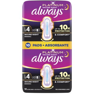 Podpaski ALWAYS Platinum Secure Night Rozmiar 4 (10 sztuk)