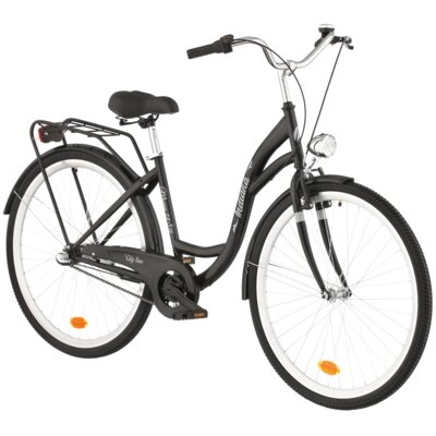 Rower miejski INDIANA Moena S3B D17 28 cali damski Czarny + Koszyk wiklinowy na rower VÖGEL VKS-502 Stylowy + Wkład do koszyka VÖGEL VKSC705K Czarny