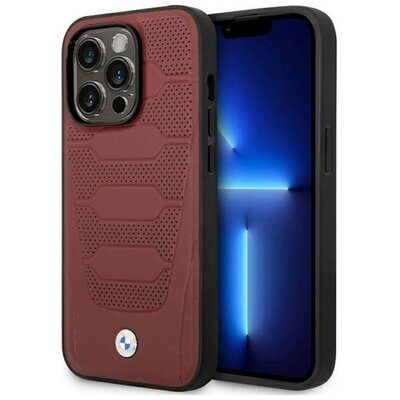 Etui BMW Leather Seats Pattern MagSafe do Apple iPhone 14 Pro Burgundowy