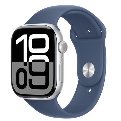 Apple Watch 10 GPS + Cellular 42mm koperta z aluminium (srebrny) + pasek sportowy rozmiar S/M (denim)