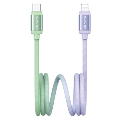Kabel USB-C - Lightning USAMS Bicolor Series SJ757 PD 30W 1.2 m Zielono-fioletowy