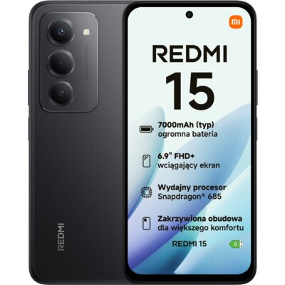 Smartfon XIAOMI Redmi 15 8/256GB 6.9" 144Hz Czarny