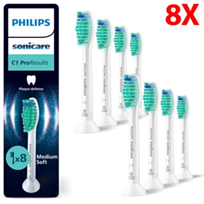 Oryginalna końcówka szczoteczki PHILIPS Sonicare ProResults C1 HX6018/87 Średnio miękkie włókna (8 szt.) (Usuwanie płytki bakteryjnej)