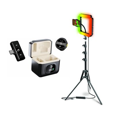 Mikrofon HAWK HW-MIC101 + Lampa pierścieniowa do smartfona segmentowa RGB XLINE SF700 selfie