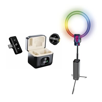 Mikrofon HAWK HW-MIC101 + Lampa pierścieniowa do smartfona składana RGB XLINE SF800 selfie