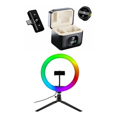 Mikrofon HAWK HW-MIC101 + Lampa pierścieniowa LED VÖGEL SF400 RGB selfie
