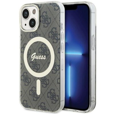 Etui GUESS IML 4G MagSafe do Apple iPhone 15 Plus/14 Plus Brązowy