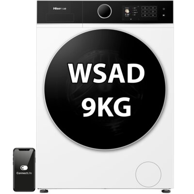 Pralka HISENSE Seria 5i WF5I9043BWFS 9kg 1400 obr, iJet, iFit 47cm, szybkie programy 15'/39'/59', WIFI ConnectLife