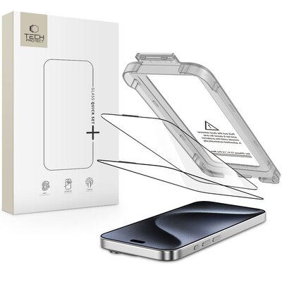Szkło hartowane TECH-PROTECT Quick Set+ do Apple iPhone 15 Pro Czarny (2 szt.)