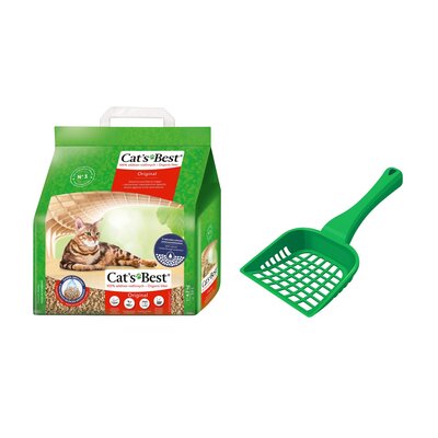 Żwirek dla kota CATS BEST Original 10 L + Łopatka do kuwety CAT'S BEST Zielony