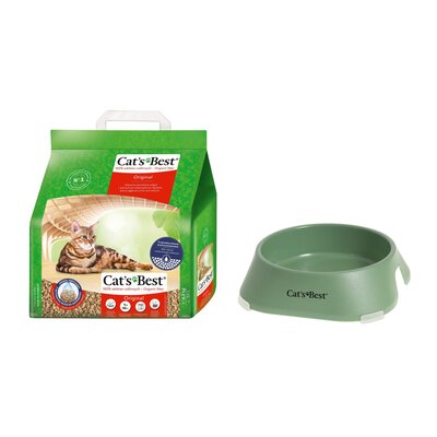 Żwirek dla kota CATS BEST Original 10 L + Miska dla kota CAT'S BEST 200 ml Zielony
