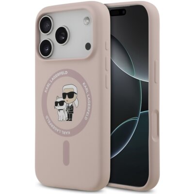 Etui KARL LAGERFELD Silicone Karl&Choupette Heads Ring MagSafe do Apple iPhone 17 Pro Różowy