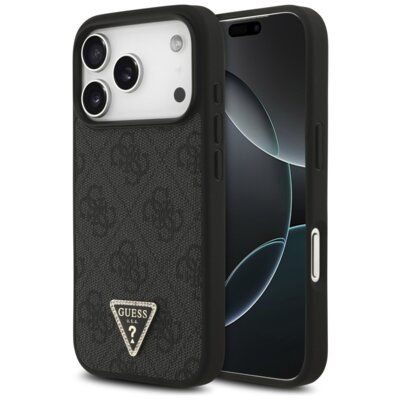 Etui GUESS Leather 4G Triangle Strass MagSafe do Apple iPhone 17 Pro Czarny
