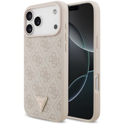 Etui GUESS Leather 4G Triangle Strass MagSafe do Apple iPhone 17 Pro Max Różowy
