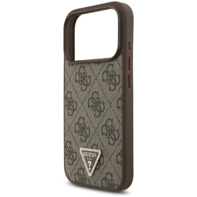 Etui GUESS Leather 4G Triangle Strass MagSafe do Apple iPhone 17 Pro Brązowy