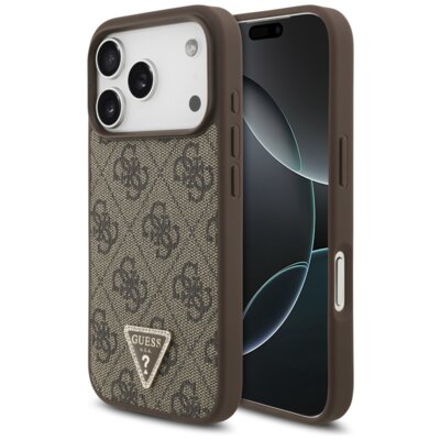 Etui GUESS Leather 4G Triangle Strass MagSafe do Apple iPhone 17 Pro Brązowy
